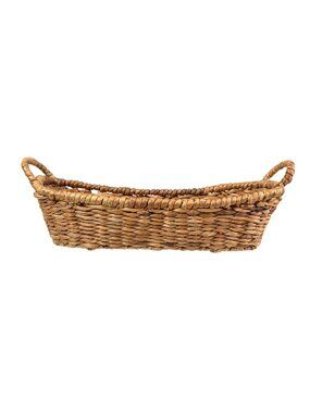 Long Woven Water Hyacinth Basket Tray with Handles Boho Home Decor